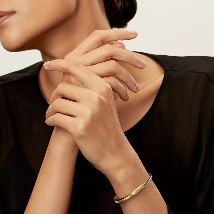 ELSIE LOVE Lock Bangle Bracelet for Women, 18K Gold Plated, Medium Size - Image 4