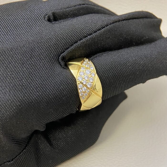 ELSIE LOVE Coco Crush Ring · 925 Sterling Silver 18K Gold Plated · Quilted Design with Full Zirconia Inlay · Luxury Women’s Ring - Image 5