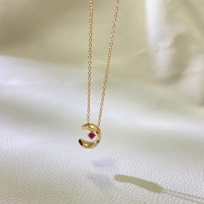 ELSIE LOVE Coco Crush Necklace Women 18K Rose Gold Plated V Gold Red Zirconia C Letter Pendant PVD 5x Layered - Image 5