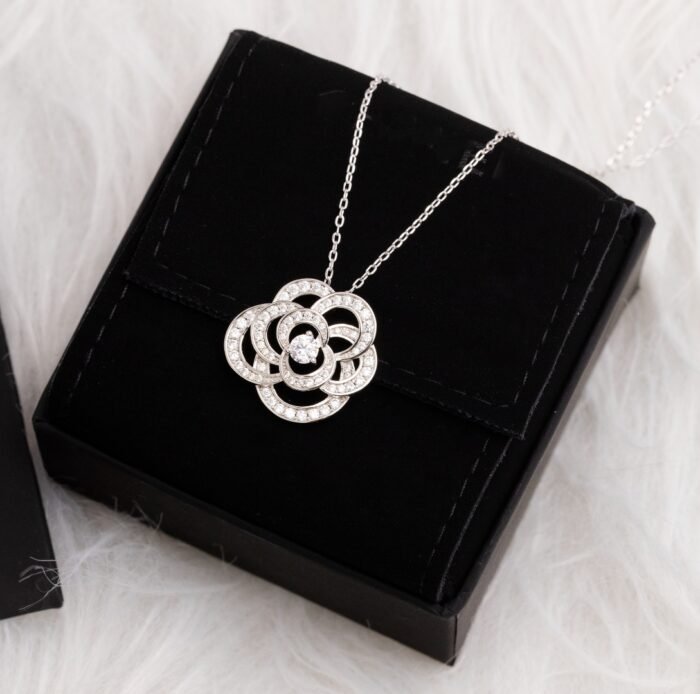 ELSIE LOVE Camélia Necklace Women 18K Gold Plated V Gold Zirconia PVD 5x Layered Hollow Flower Pendant - Image 5