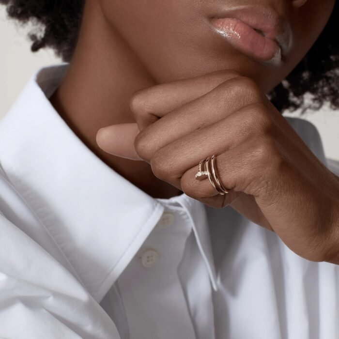 ELSIE LOVE Double Ring Nail Ring, Women’s 18K Gold Plated Cubic Zircon Open Ring - Image 5