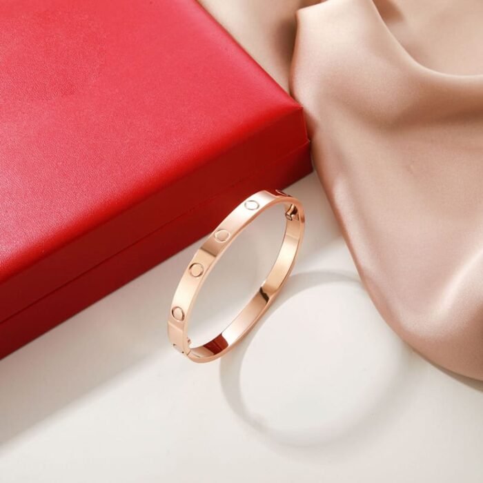 ELSIE LOVE Screw Bangle Bracelet Women 18K Gold Plated V Gold PVD 5x Layered Zirconia Classic Design 0.24in - Image 9