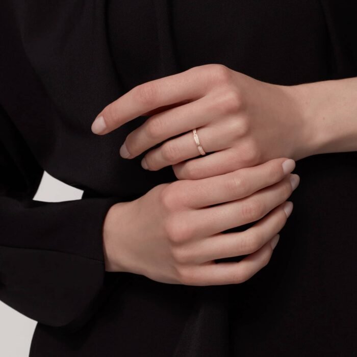 ELSIE LOVE Screw Slim Ring Women 18K Gold Plated V Gold PVD 5x Layered Zirconia 2.6mm Band - Image 5