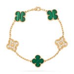 ELSIE LOVE Clover Bracelet | 925 Silver 18K Gold Plated | Full Diamond / Gold Diamond / Malachite | Women’s Lucky Bracelet 7.48" - Image 5