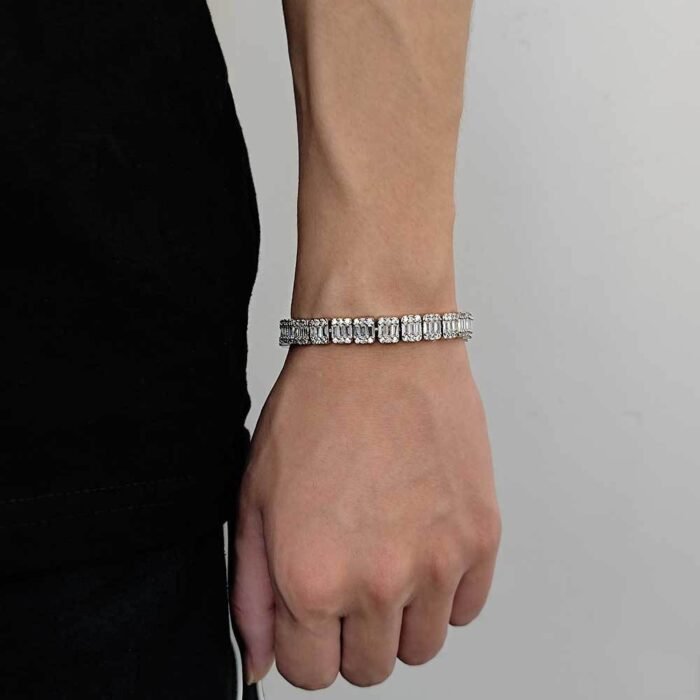 ELSIE LOVE Baguette Cuban Bracelet | 14K White Gold Plated 8mm Iced Out Cubic Zirconia - Image 6