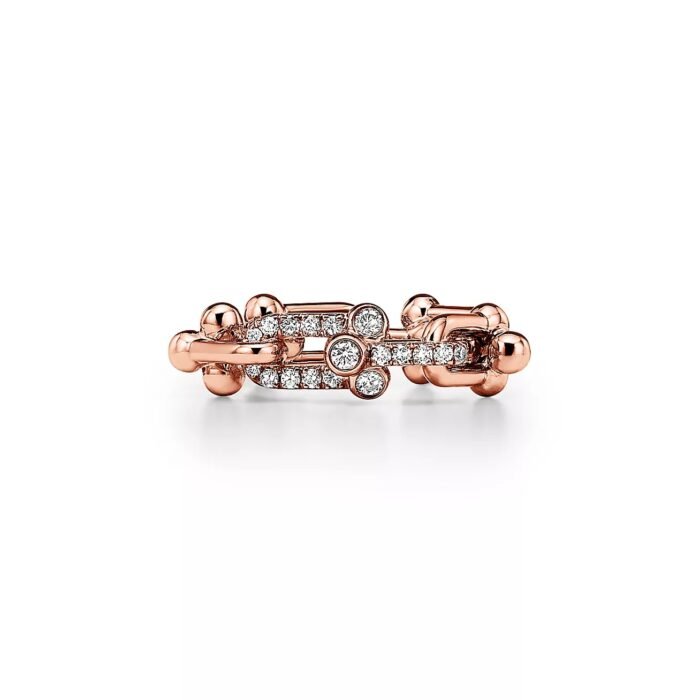 ELSIE LOVE Link Ring with Zirconia | V Gold 18K Gold Plated Chain Style Band - Image 6