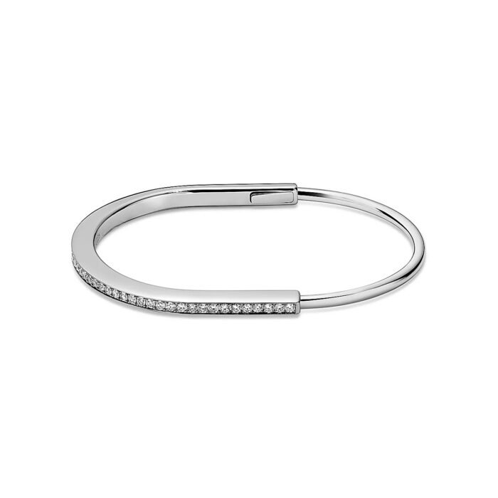 ELSIE LOVE Lock Bangle 18K Gold Plated with Zirconia, Narrow Design - Image 6