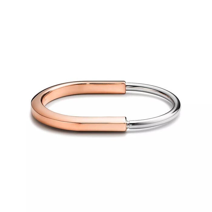 ELSIE LOVE Lock Bangle Bracelet for Women, 18K Gold Plated, Medium Size - Image 5