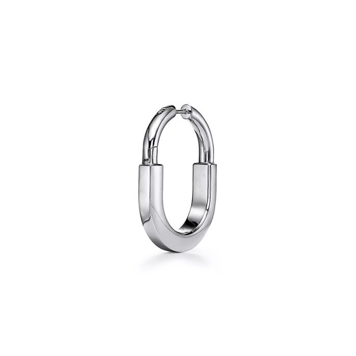 ELSIE LOVE Lock Earrings with Zirconia | V Gold 18K Gold Plated Medium Hoops - Image 6