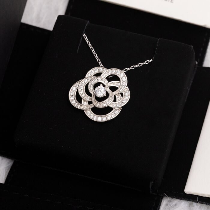 ELSIE LOVE Camélia Necklace Women 18K Gold Plated V Gold Zirconia PVD 5x Layered Hollow Flower Pendant - Image 6