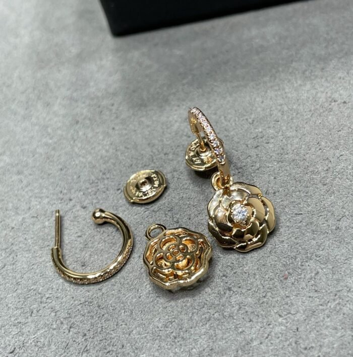ELSIE LOVE Camélia Earrings Women 18K Gold Plated V Gold Zirconia PVD 5x Layered Flower Jewelry - Image 6