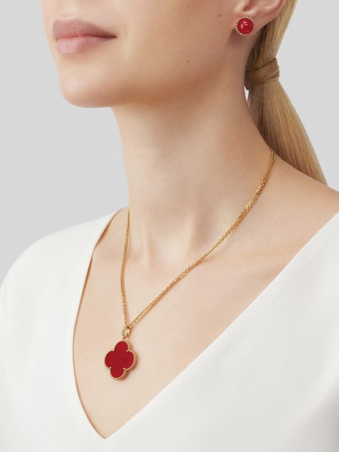 ELSIE LOVE Clover Pendant Necklace, Women’s Long Chain 925 Sterling Silver, 18K Gold Plated - Image 6