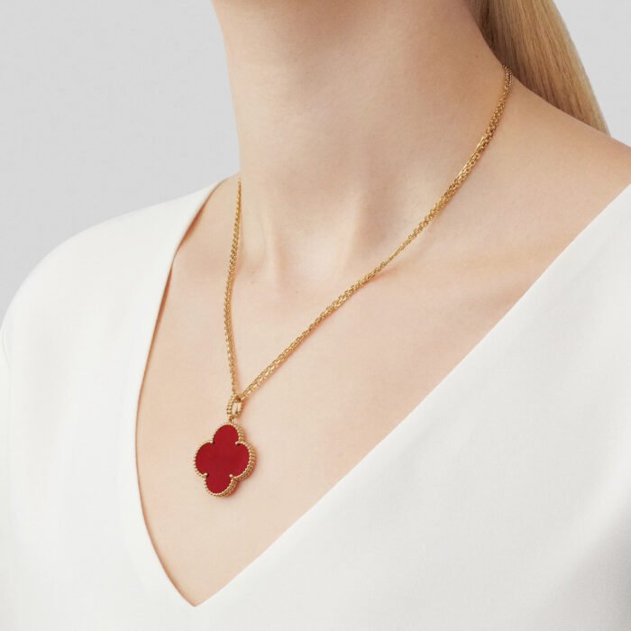 ELSIE LOVE Clover Pendant Necklace, Women’s Long Chain 925 Sterling Silver, 18K Gold Plated - Image 7