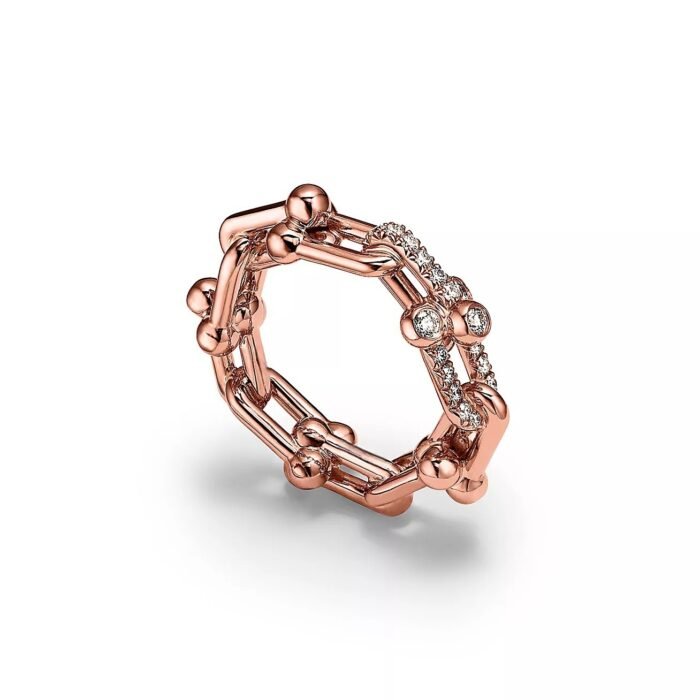 ELSIE LOVE Link Ring with Zirconia | V Gold 18K Gold Plated Chain Style Band - Image 7