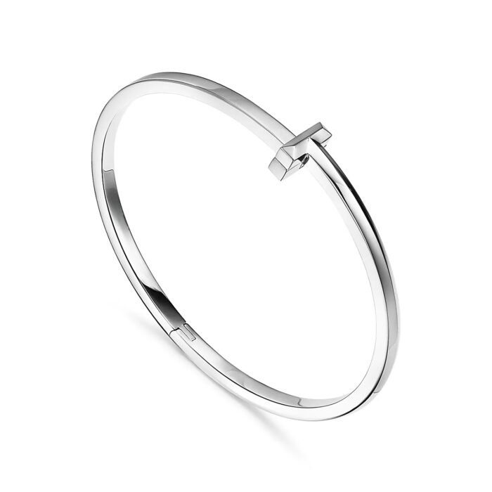 ELSIE LOVE T1 Narrow Hinged Bangle for Women, 18K Gold Plated V Gold Medium Bracelet - Image 7