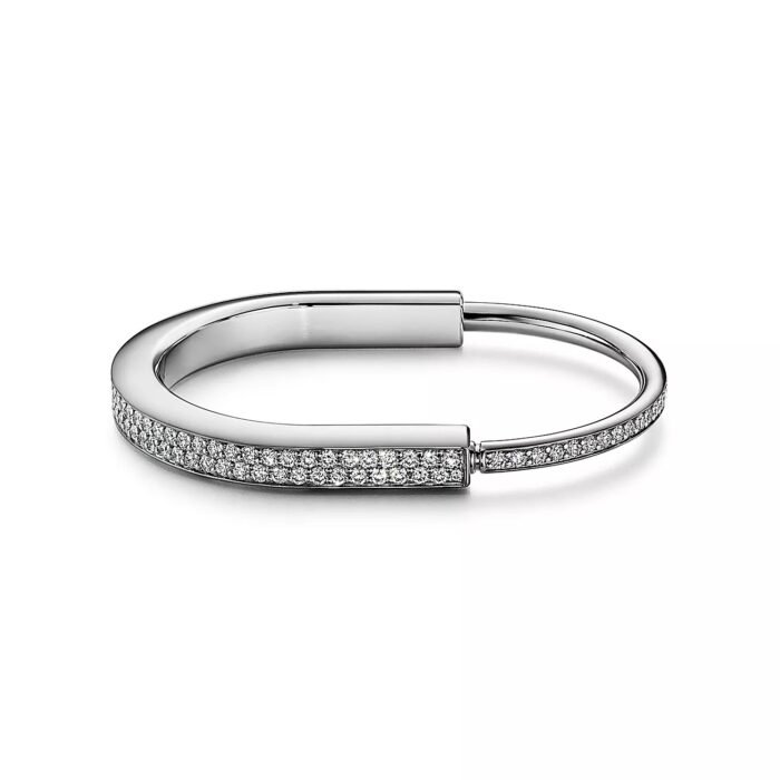 ELSIE LOVE Lock Bangle with Zirconia, 18K Gold Plated, PVD 5-Layered, Medium - Image 7