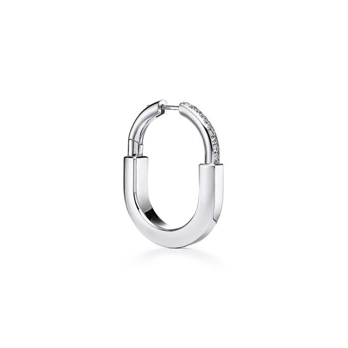 ELSIE LOVE Lock Earrings with Zirconia | V Gold 18K Gold Plated Medium Hoops - Image 7