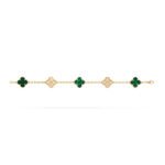 ELSIE LOVE Clover Bracelet | 925 Silver 18K Gold Plated | Full Diamond / Gold Diamond / Malachite | Women’s Lucky Bracelet 7.48" - Image 7