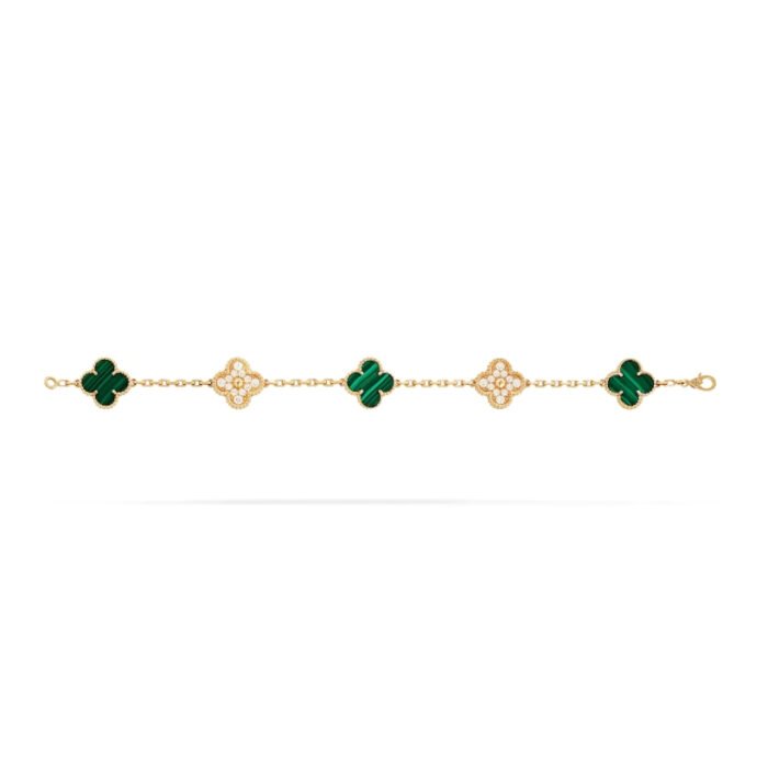 ELSIE LOVE Clover Bracelet | 925 Silver 18K Gold Plated | Full Diamond / Gold Diamond / Malachite | Women’s Lucky Bracelet 7.48" - Image 7