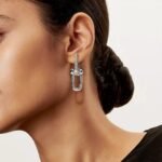 ELSIE LOVE Link Earrings with Zirconia | V Gold 18K Gold Plated | 1.5" Fashion Earrings - Image 8