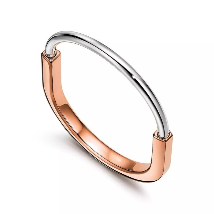ELSIE LOVE Lock Bangle Bracelet for Women, 18K Gold Plated, Medium Size - Image 7