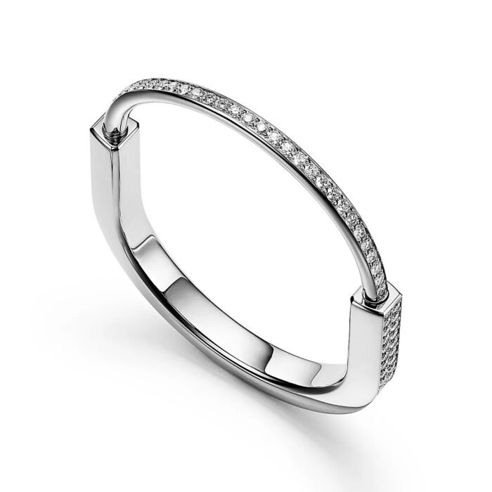 ELSIE LOVE Lock Bangle with Zirconia, 18K Gold Plated, PVD 5-Layered, Medium - Image 8