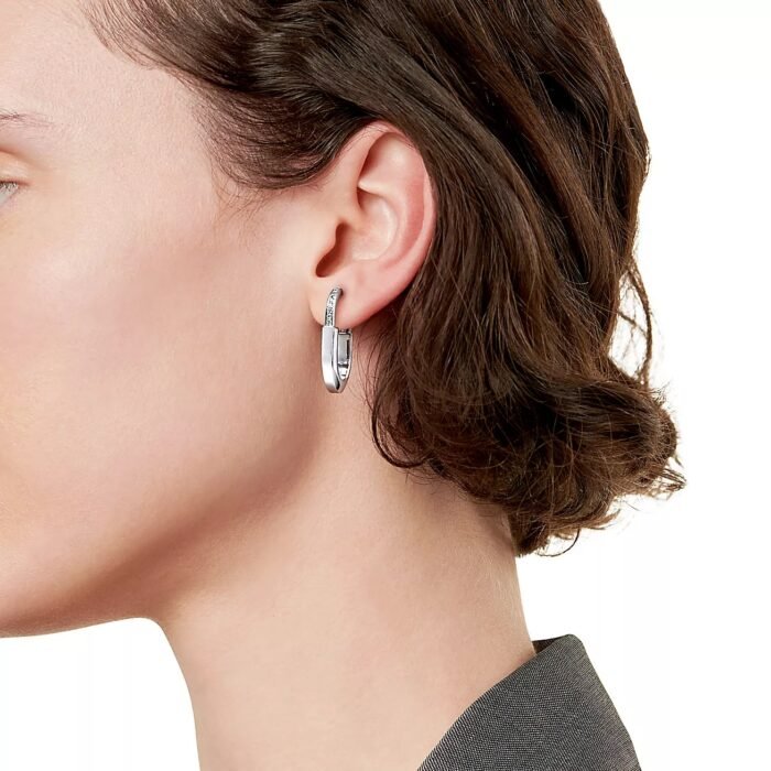 ELSIE LOVE Lock Earrings with Zirconia | V Gold 18K Gold Plated Medium Hoops - Image 8