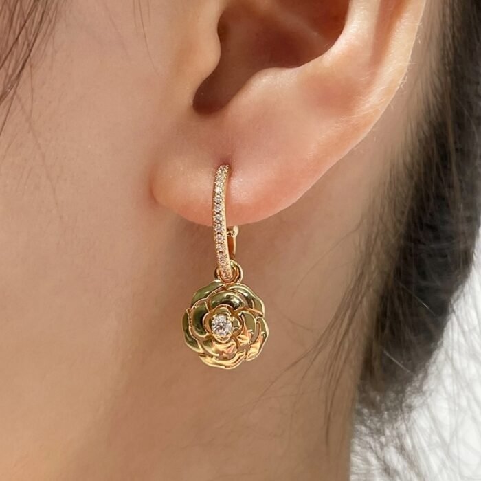 ELSIE LOVE Camélia Earrings Women 18K Gold Plated V Gold Zirconia PVD 5x Layered Flower Jewelry - Image 7