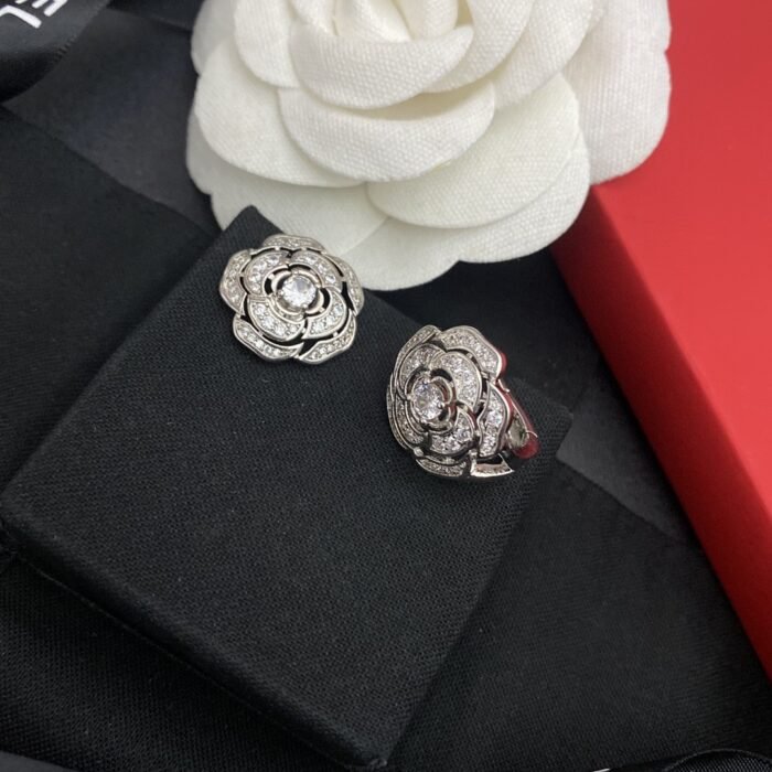 ELSIE LOVE Camélia Earrings Studs Women 18K Gold Plated V Gold Zirconia PVD 5x Layered Flower Jewelry - Image 8