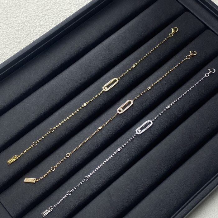 ELSIE LOVE Move Uno Bracelet Women 18K Gold Plated V Gold Zirconia PVD 5x Layered Chain 18.5cm - Image 8