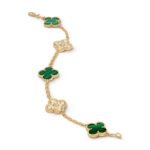 ELSIE LOVE Clover Bracelet | 925 Silver 18K Gold Plated | Full Diamond / Gold Diamond / Malachite | Women’s Lucky Bracelet 7.48" - Image 8