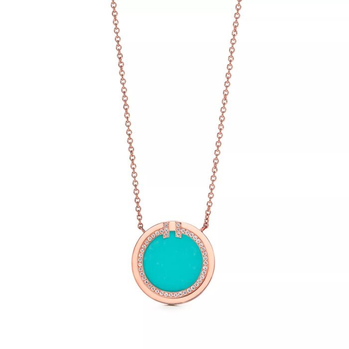 ELSIE LOVE Turquoise Circle Pendant Necklace for Women, 18K Gold Plated, Zirconia Inlay, PVD 5x Layered, Adjustable Chain - Image 9