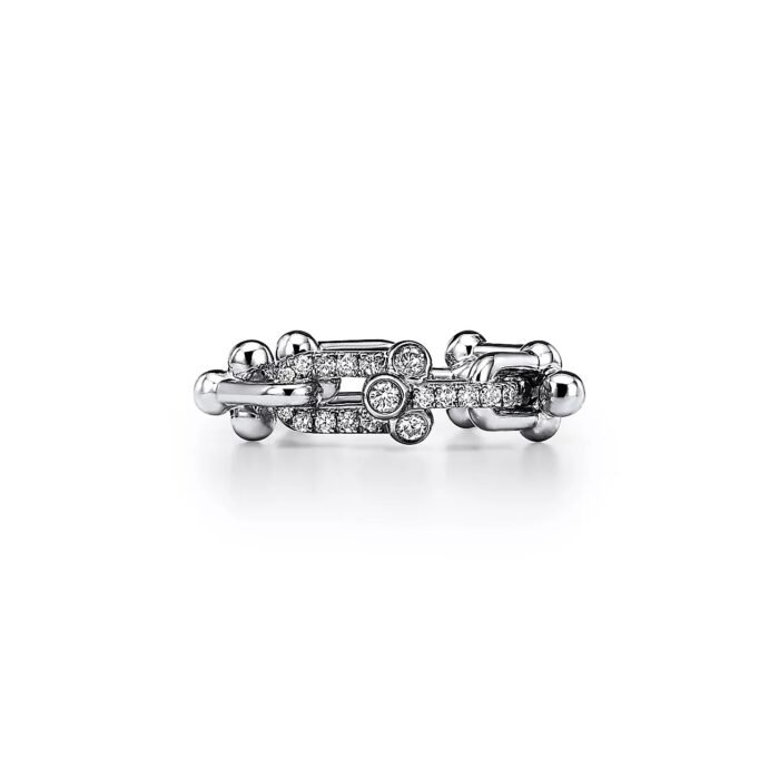 ELSIE LOVE Link Ring with Zirconia | V Gold 18K Gold Plated Chain Style Band - Image 9