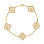 ELSIE LOVE Clover Bracelet | 925 Silver 18K Gold Plated | Full Diamond / Gold Diamond / Malachite | Women’s Lucky Bracelet 7.48" - Image 9