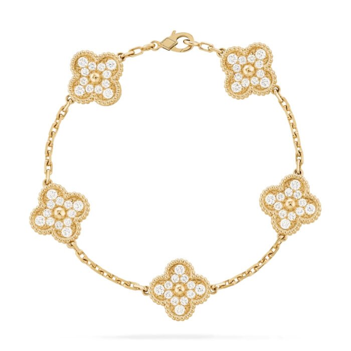 ELSIE LOVE Clover Bracelet | 925 Silver 18K Gold Plated | Full Diamond / Gold Diamond / Malachite | Women’s Lucky Bracelet 7.48" - Image 9