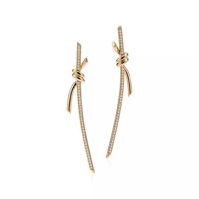ELSIE LOVE Long Knot Earrings 18K Gold Plated Cubic Zirconia - Image 1