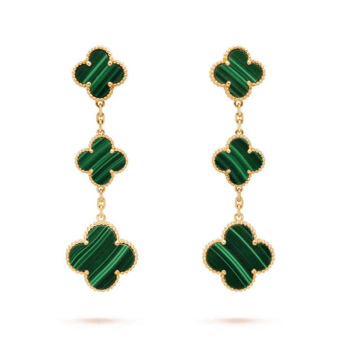 ELSIE LOVE Clover Earrings 925 Silver 18K Gold Plated Green Malachite - Image 1