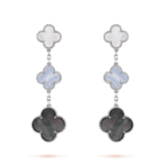 ELSIE LOVE Clover Earrings 925 Silver 18K Gold Plated Chalcedony & Mother of Pearl