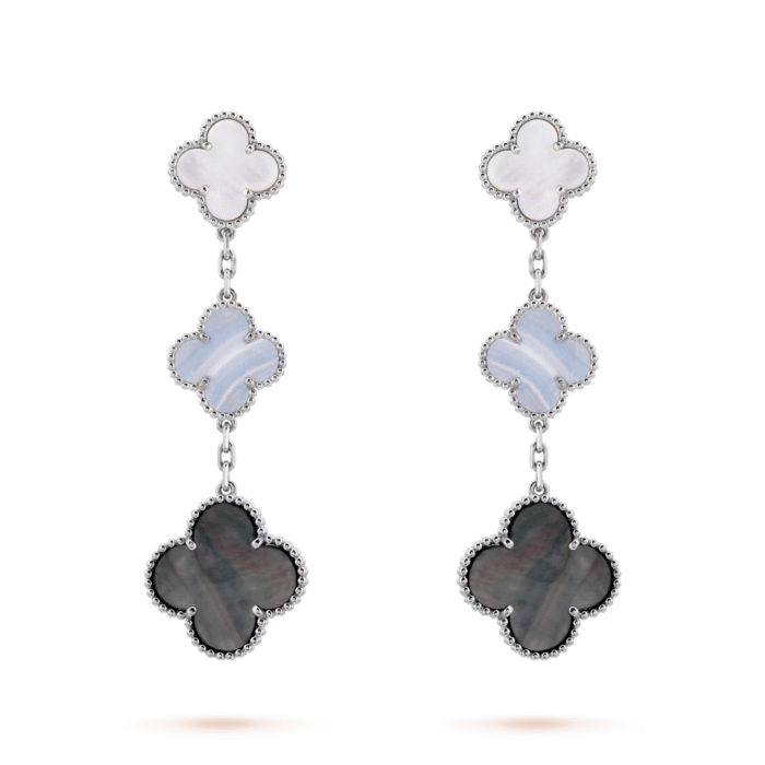 ELSIE LOVE Clover Earrings 925 Silver 18K Gold Plated Chalcedony & Mother of Pearl - Image 1