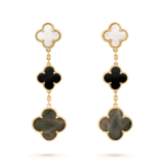 ELSIE LOVE Clover Earrings 925 Silver 18K Gold Plated Mother of Pearl & Onyx