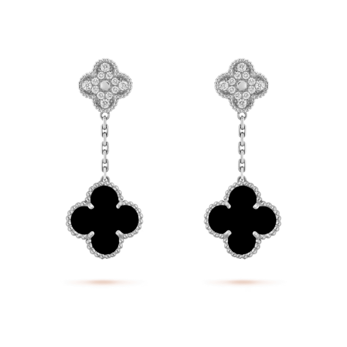 ELSIE LOVE Clover Earrings 925 Silver 18K Gold Plated Black Onyx - Image 1