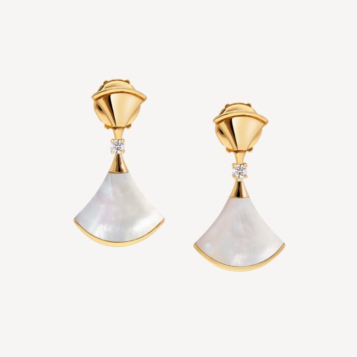ELSIE LOVE Divas’Dream Earrings 925 Silver 18K Gold Plated Green Agate / Mother of Pearl - Image 1