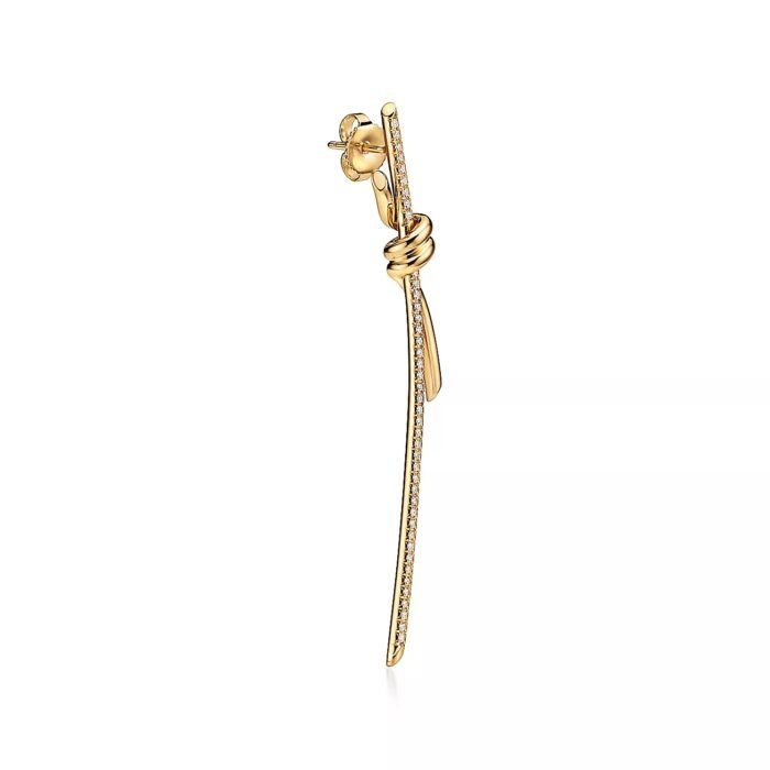 ELSIE LOVE Long Knot Earrings 18K Gold Plated Cubic Zirconia - Image 2