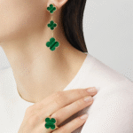 ELSIE LOVE Clover Earrings 925 Silver 18K Gold Plated Green Malachite - Image 2