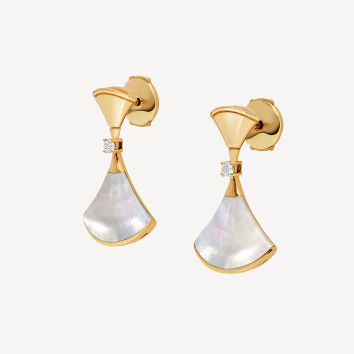 ELSIE LOVE Divas’Dream Earrings 925 Silver 18K Gold Plated Green Agate / Mother of Pearl - Image 2