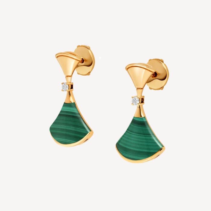 ELSIE LOVE Divas’Dream Earrings 925 Silver 18K Gold Plated Green Agate / Mother of Pearl - Image 4